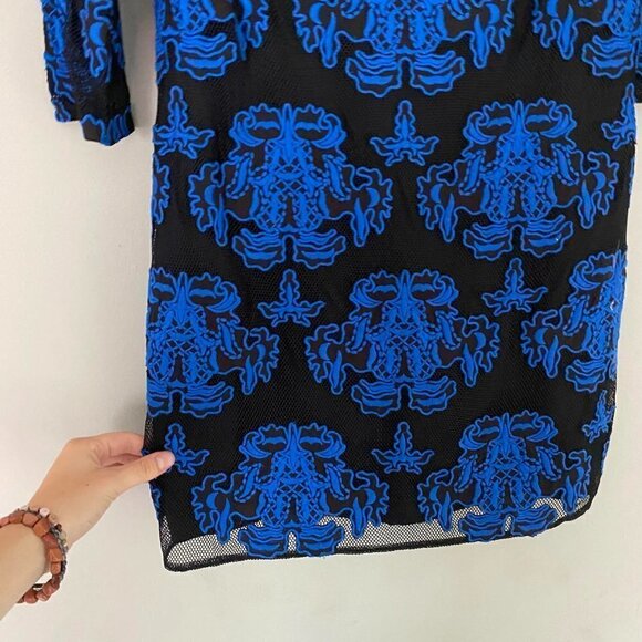 SACHIN + BABI black and blue mesh long sleeve dress - Picture 4 of 7